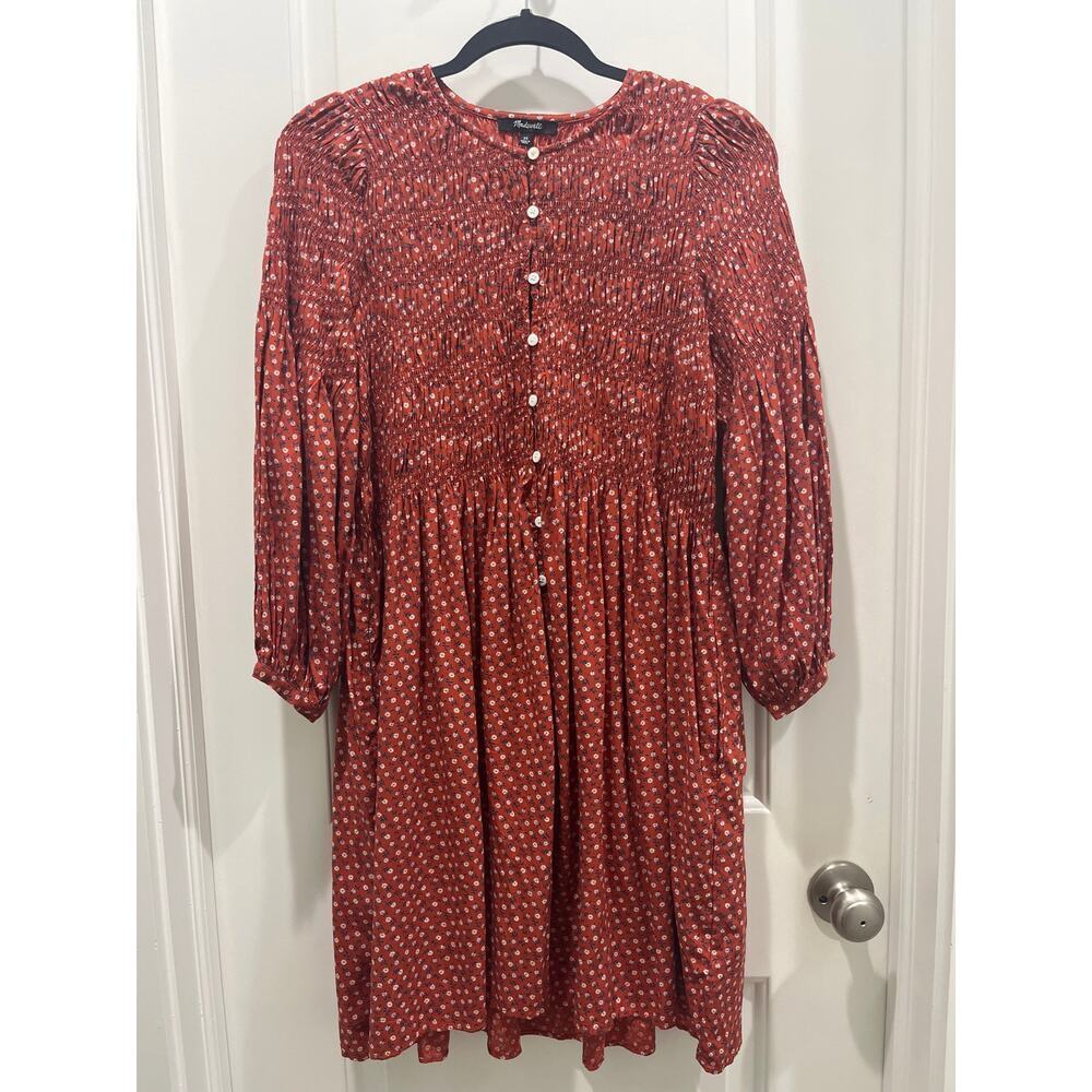 Madewell Challis Red Button-Front Mini Dress In T… - image 2